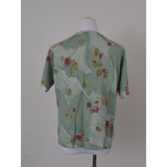 Vintage 90s ramie/acrylic Green Floral Knit‎ Top size M - Picture 4 of 10